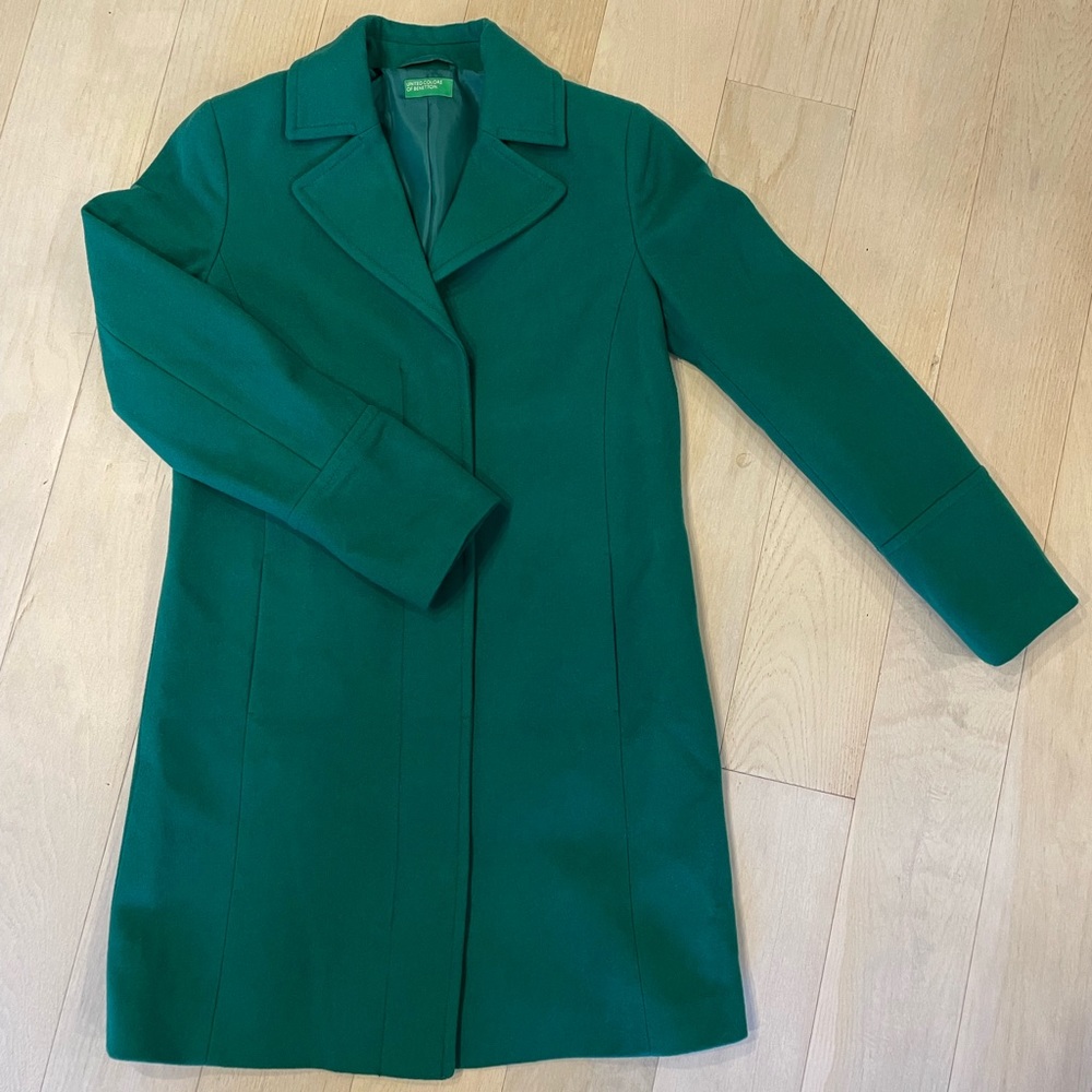 NWOT • Benetton Elegant Green Coat SIZE 6